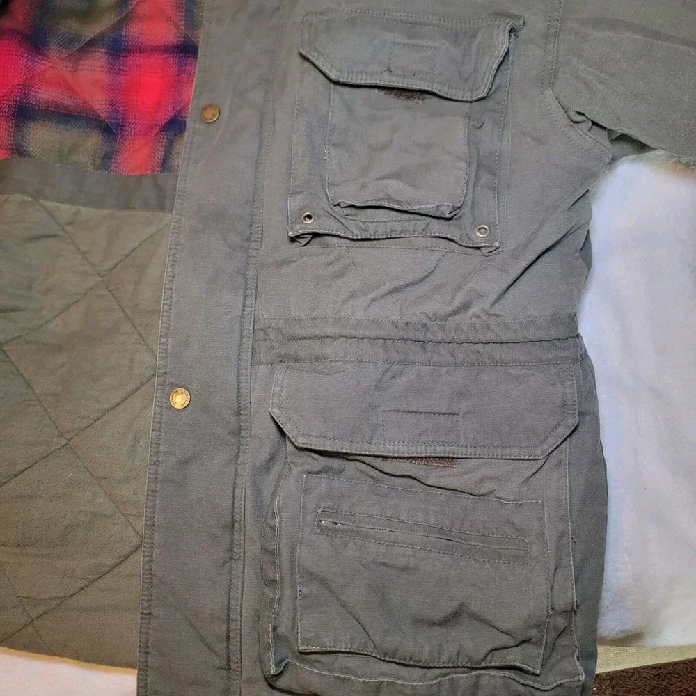 Vtg St Johns Bay Barn Chore Jacket Men Med Olive Corduroy Collar Flannel Quilted